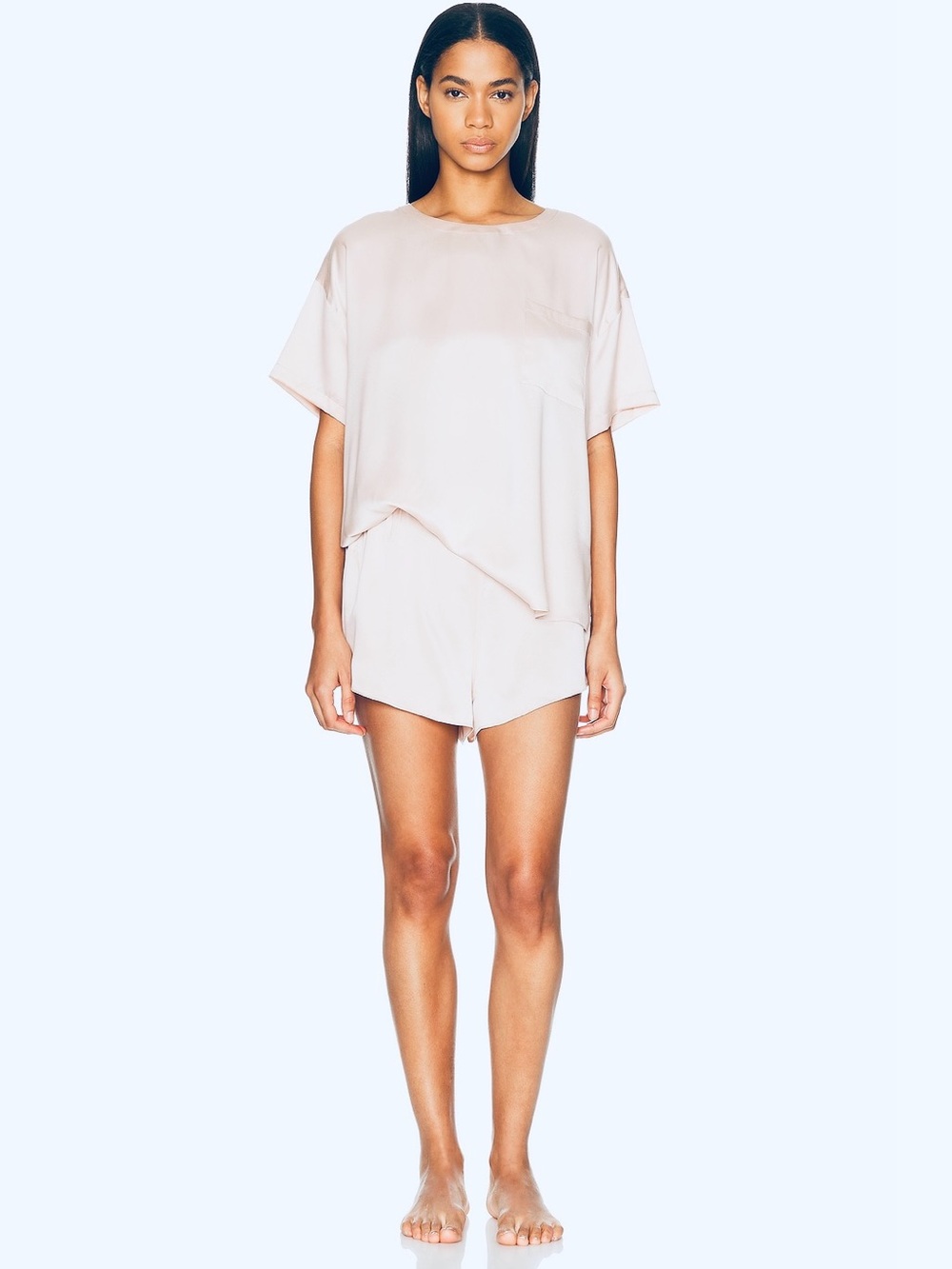 Lunya washable silk tee pajamas champagne grey XL top